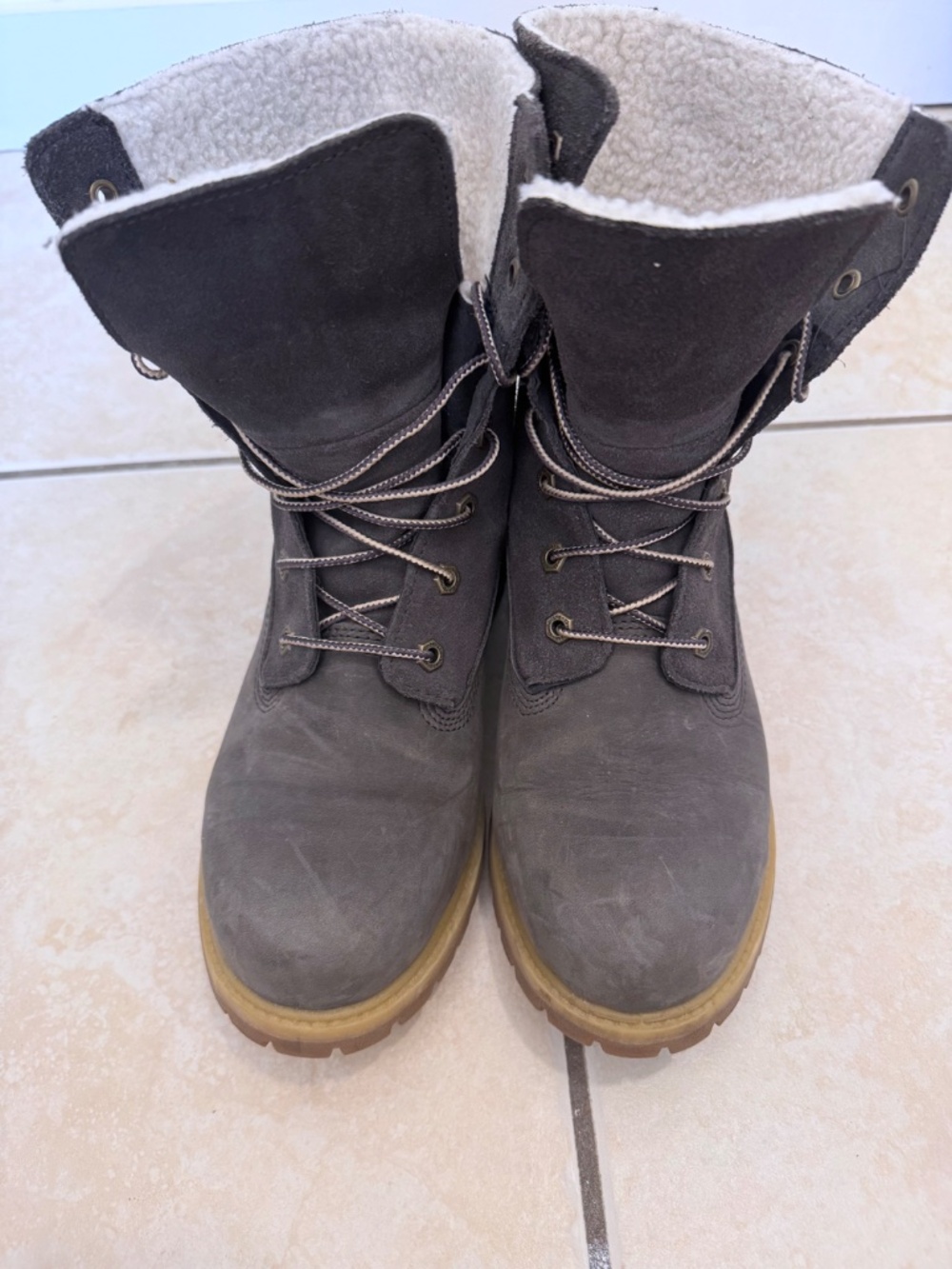 Timberland Women's Waterproof Teddy Fleece Fold-Down Boots Gray Size 9 Like New